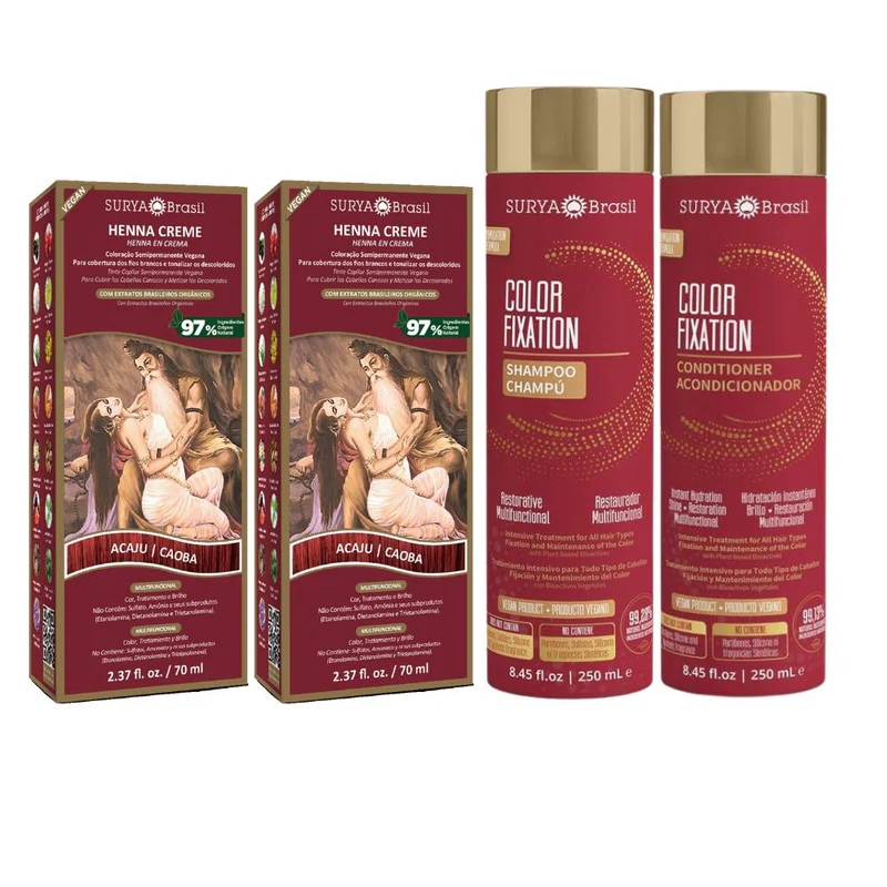 Pack Henna en crema x 2 + shampoo y acondicionador Fijación Color