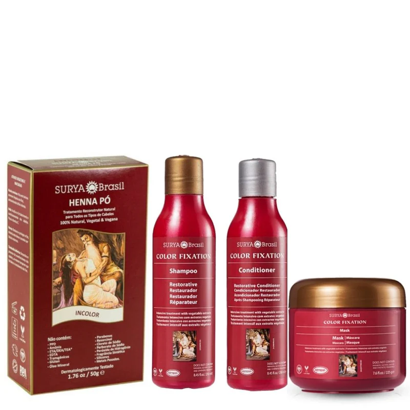 Pack henna en polvo y línea Fijación Color Surya Brasil